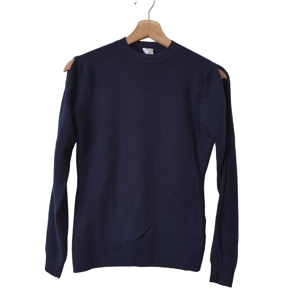 Iris & Ink Women's 100% Cashmere Sweater Cutout Sleeve Crewneck Long‎ Sleeve XS